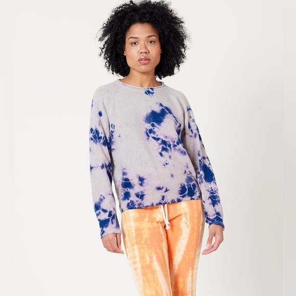 RAQUEL ALLEGRA / Tie Dye  distressed indigo cashmere sweater 2 medium M purple - Picture 2 of 6